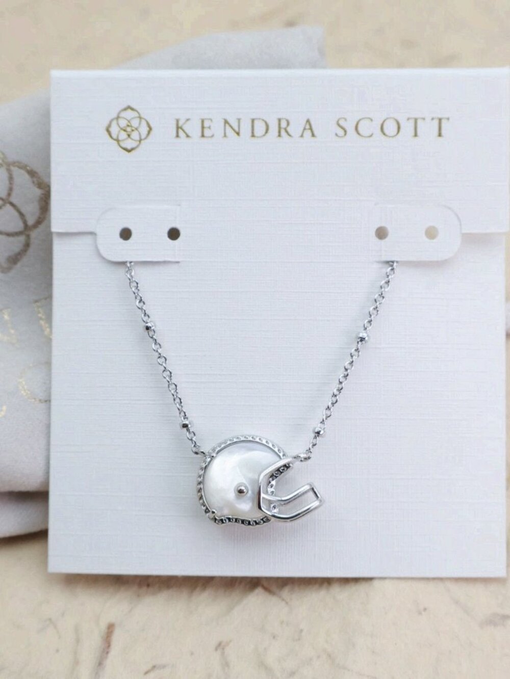 Kendra Scott Football Helmet Short Necklace Silver Ivory Mother-of-Pearl